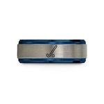 special present for buddy – black & blue & silver tungsten hockey stick wedding band