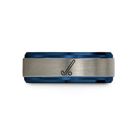 special present for buddy – black & blue & silver tungsten hockey stick wedding band