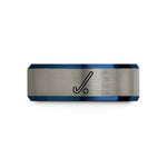 personalized presents for friends – black & blue & gray tungsten hockey stick wedding band