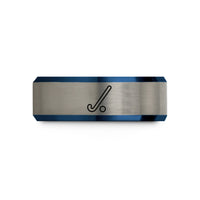 personalized presents for friends – black & blue & gray tungsten hockey stick wedding band