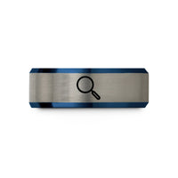 comfort fit rings men – blue & grey tungsten magnifying glass wedding band