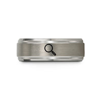engraved ring for her – gray tungsten magnifying glass wedding band
