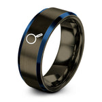 tungsten wedding band men – gunmetal & blue tungsten magnifying glass ring