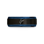 men’s engraved present ring – black & blue tungsten blue marlin wedding band