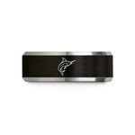 men’s engraved present ring – black & gray tungsten blue marlin wedding band