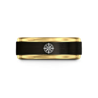 unique rings for him – black & gold tungsten compass rose wedding band