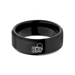 mens laser engraved ring – black tungsten patch cable wedding band