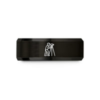 mom birthday present ideas – black tungsten surveyor tripod silhouette wedding band