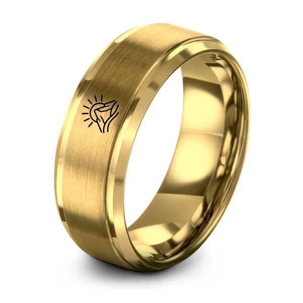 Mountain Sunrise – Tungsten Wedding Band, 8 mm, Gold Comfort-Fit Unisex