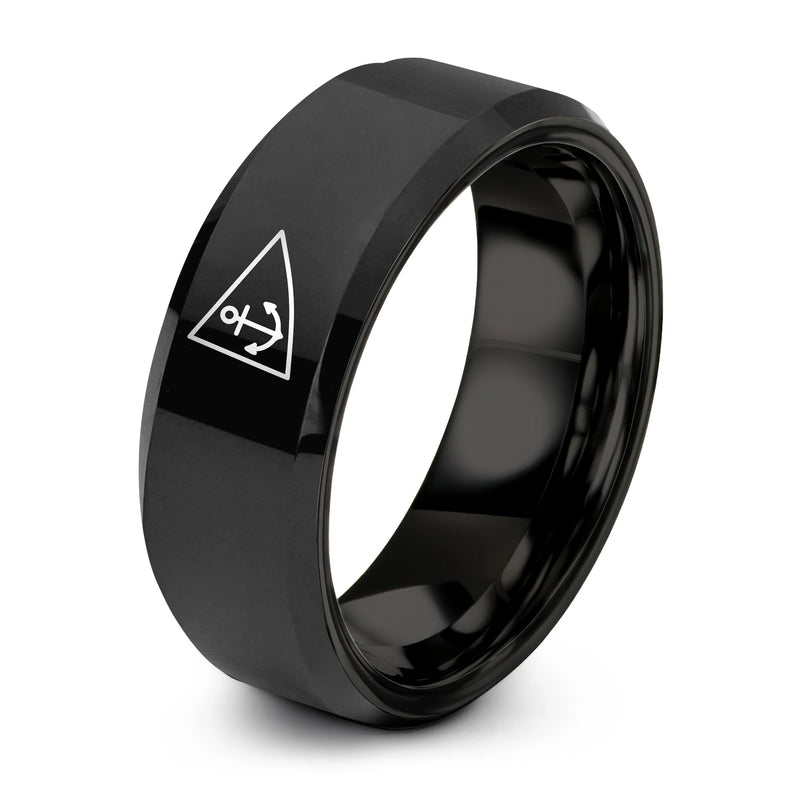 Burgee Triangle Anchor – Tungsten Wedding Band, 8 mm, Black Comfort-Fit Unisex