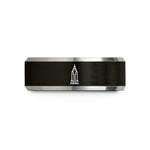 custom engraved rings women – black & gray tungsten empire state building wedding band