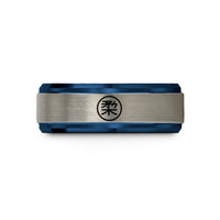 unique presents for her – blue & silver tungsten judo kanji circle wedding band