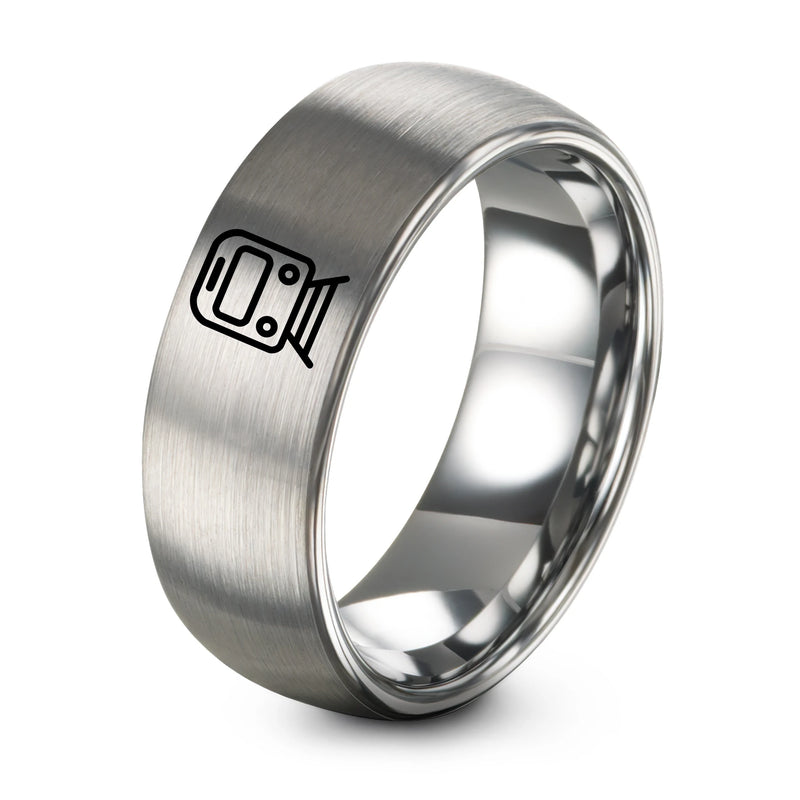 Subway Train – Tungsten Wedding Band, 8 mm, Grey Comfort-Fit Unisex