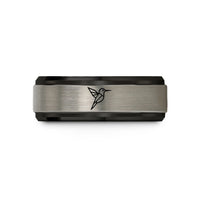 personalized presents for men – black & gray tungsten geometric hummingbird wedding band