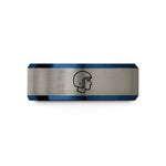 best presents for dad – blue & silver tungsten open face helmet wedding band