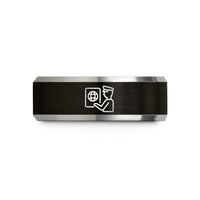 unique presents for him – black & silver tungsten passport control icon wedding band