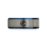 unique presents for her – black & blue & grey tungsten great wave wedding band