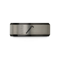 custom birthday ring – black & gray tungsten crowbar wedding band