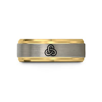 personalized birthday rings – gold & grey tungsten unity knot wedding band