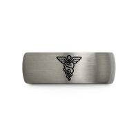 presents for husband birthday – black & silver tungsten dental caduceus wedding band