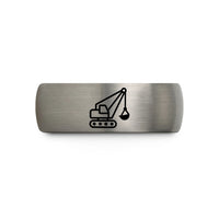 unique presents for husband – gunmetal & grey tungsten dragline excavator wedding band