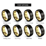 font options for inside engraving on black & gold happy donut rings