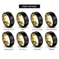 font options for inside engraving on black & gold happy donut rings