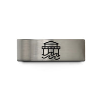 engraved rings for men – silver tungsten coastal pier wedding band