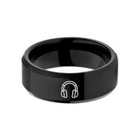 men’s anniversary ring present – black tungsten over ear headphones wedding band