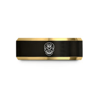 men’s engraving ring present – black & gold tungsten skull spider wedding band
