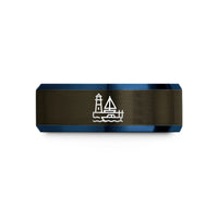 personalized presents for couples – gunmetal & blue tungsten harbor or marina wedding band