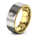 meaningful engraved rings present – gold & gray tungsten heart hands ring