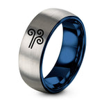 Happy Gift Anniversary for Couple – blue & silver tungsten wind swirl ring