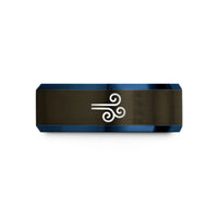 matching rings for couples – gunmetal & blue tungsten wind swirl wedding band