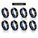 font options for inside engraving on black & blue & gray harbor buoy wave rings