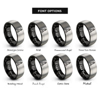 font options for inside engraving on black & silver harbor buoy wave rings