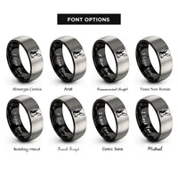 font options for inside engraving on black & silver harlequin rabbit rings