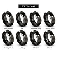 font options for inside engraving on black & grey harlequin rabbit rings