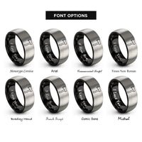 font options for inside engraving on black & silver hatchet rings