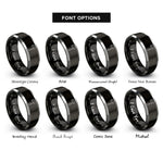 font options for inside engraving on black & silver hatchet rings