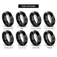 font options for inside engraving on black & silver hatchet rings