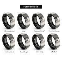 font options for inside engraving on black & silver hatchet log rope rings