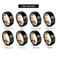 font options for inside engraving on black & rose gold hatching chick rings