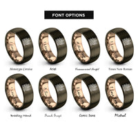 font options for inside engraving on gunmetal & rose gold haunted house rings