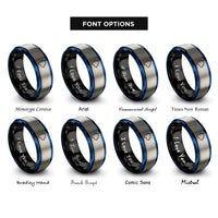font options for inside engraving on black & blue & gray hawaii big island rings