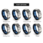 font options for inside engraving on black & blue & gray hawk rings