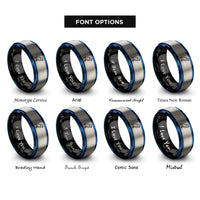 font options for inside engraving on black & blue & gray hawk rings