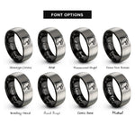 font options for inside engraving on black & silver hawk rings