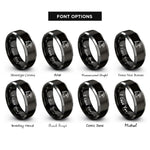 font options for inside engraving on black & grey hawk rings