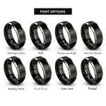 font options for inside engraving on black & grey hazard chevron stripes rings